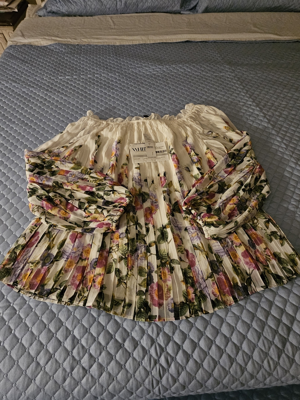 WHBM White Floral Pleated Off-Shoulder Shirt. Purchase $99